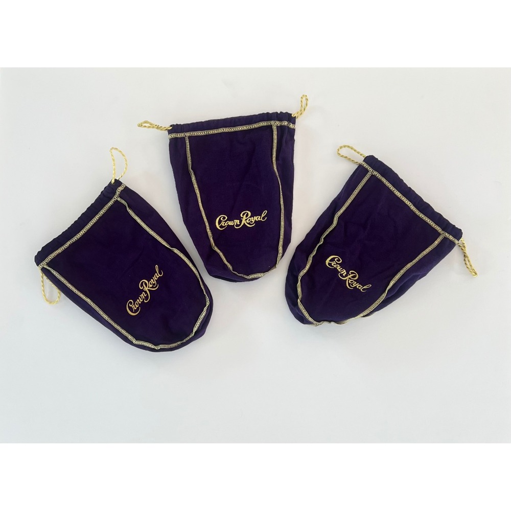 Crown Royal Purple Drawstring Bags Lot of 3 Gold Embroidery 9 Inch Craft Storage